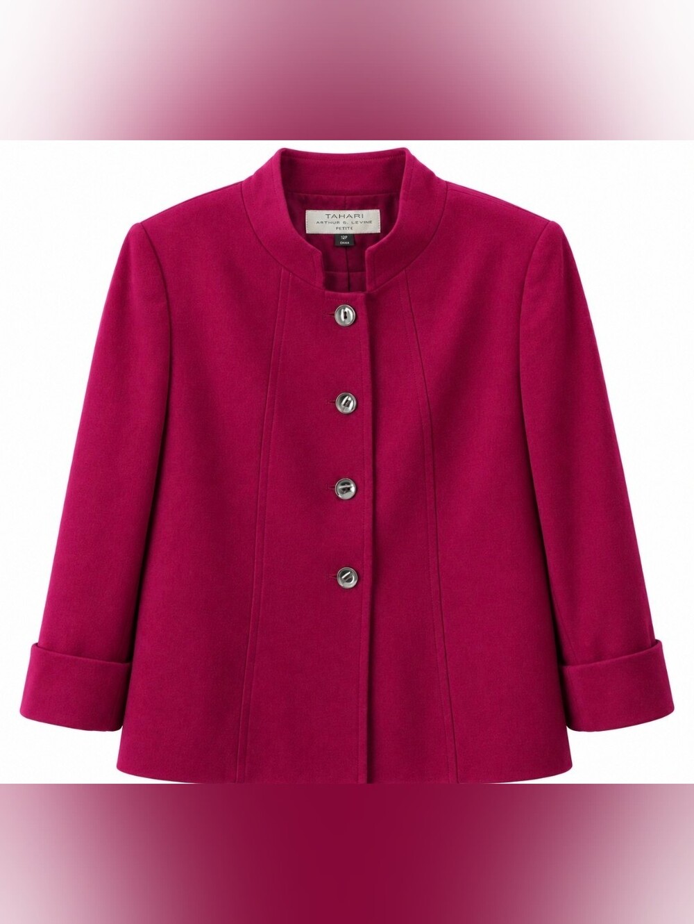 Tahari Fuchsia Stand-Collar Button Blazer